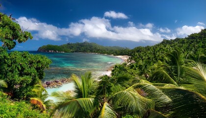 Obraz premium Lush tropical island paradise with dense foliage