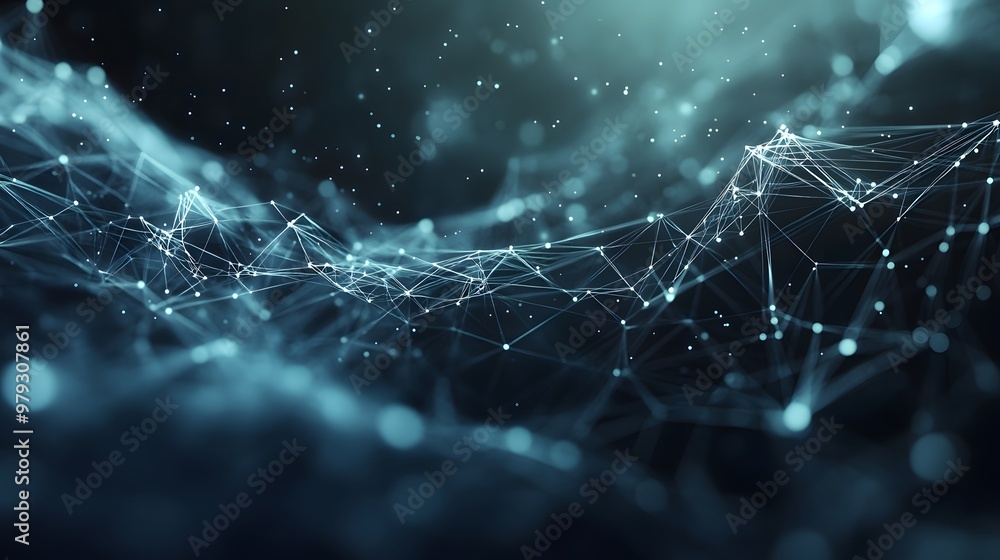 Poster abstract blue network of interconnected lines and dots