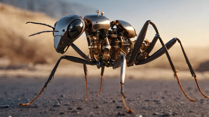 Mechanical ant insect animal. made of metal  AI generated image, ai