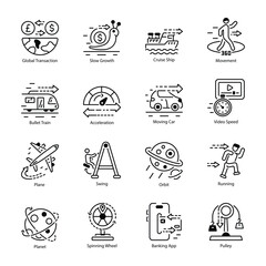 Linear Style Pack of 16 Movement Icons 

