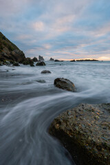 Beautiful flow on the coast of Motukiekie Beach, New Zealand.