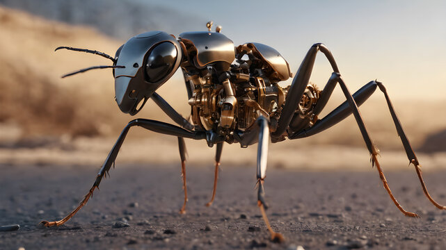 Mechanical ant insect animal. made of metal  AI generated image, ai