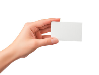 Human hand presenting blank business card on isolated background. Mockup design.