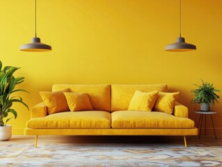 Vibrant Yellow Wall and Furniture Interior Design