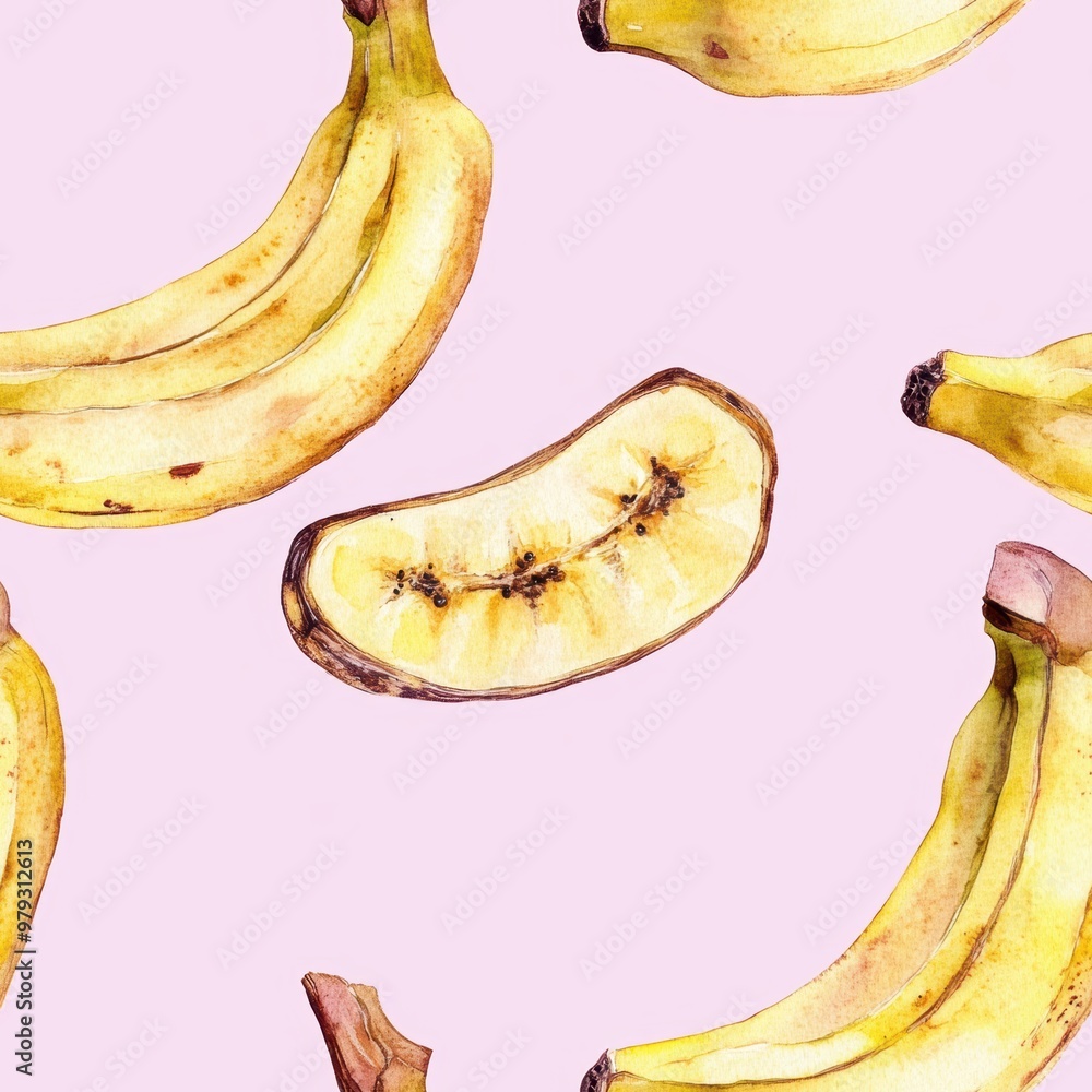 Poster Watercolor Banana Pattern.