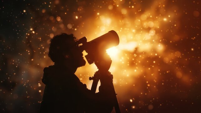 Astronomer using a telescope at an observatory.
