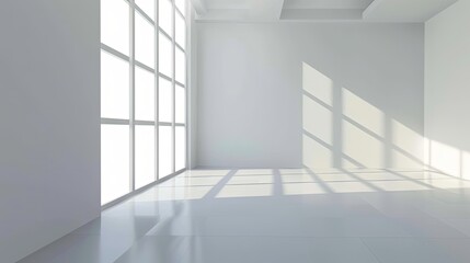 Fototapeta premium Stylish Minimalist Interior with Expansive Window, Natural Light, and Serene Atmosphere. Modern Aesthetics and Negative Space Design