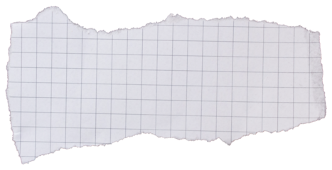 Ripped torn white graph paper piece on transparent background, checkered paper cut out design element