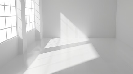 Fototapeta premium Stylish Minimalist Interior with Expansive Window, Natural Light, and Serene Atmosphere. Modern Aesthetics and Negative Space Design