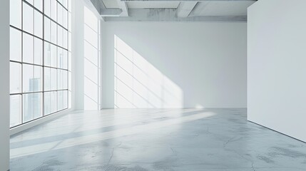 Obraz premium Stylish Minimalist Interior with Expansive Window, Natural Light, and Serene Atmosphere. Modern Aesthetics and Negative Space Design
