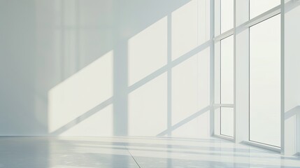 Fototapeta premium Stylish Minimalist Interior with Expansive Window, Natural Light, and Serene Atmosphere. Modern Aesthetics and Negative Space Design