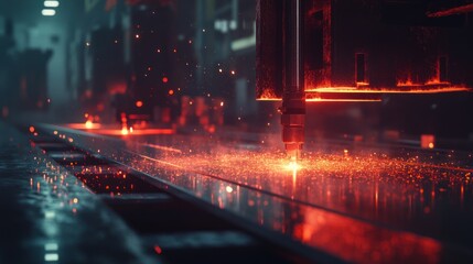 A factory floor where metal sheets are being fed into a large hydraulic press