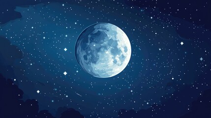 Obraz premium Flat design depiction of the moon in a night sky featuring stars and a celestial theme