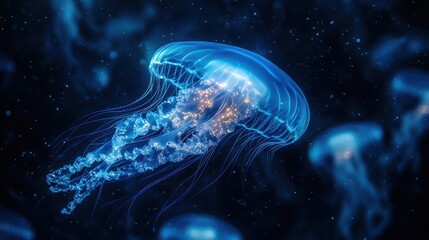 Bioluminescent jellyfish glowing in the deep sea
