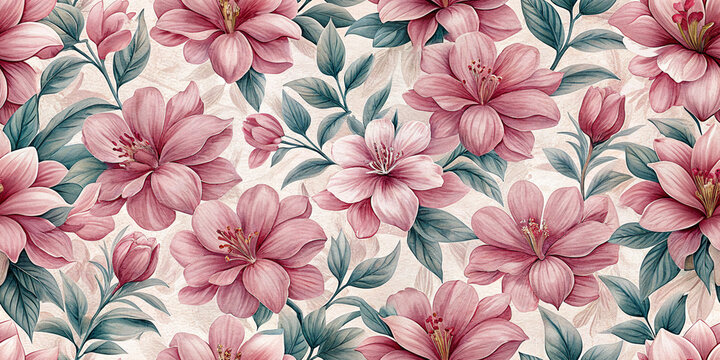 seamless floral patternflower, pattern, seamless, floral, vector, nature, wallpaper, spring, illustration, summer, pink, decoration, leaf, design, flowers, art, blossom, texture, textile, plant, vinta