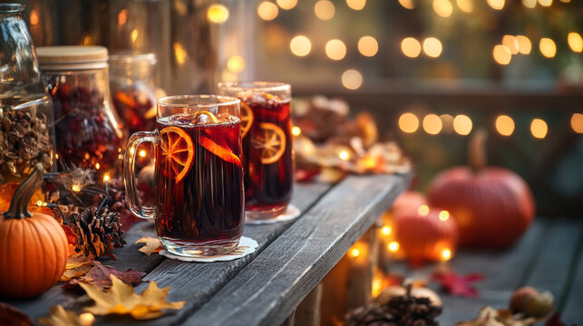 A cozy Thanksgiving drink bar setup