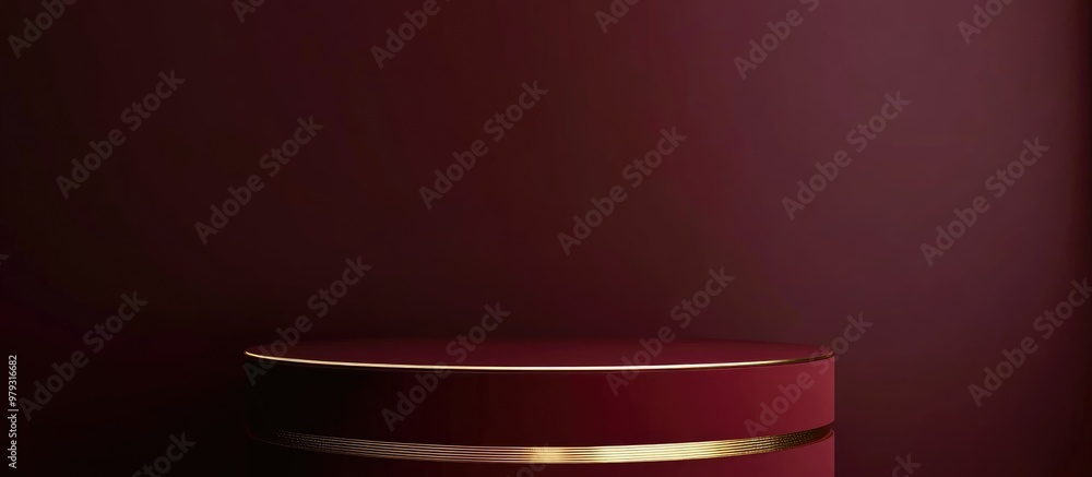Poster 3d rendering of a vibrant maroon and dark red empty product display scene featuring a cylindrical po