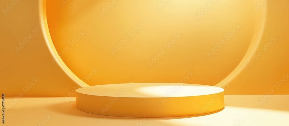 Poster warm and bright pastel yellow 3d rendering of an empty product display scene featuring a cylindrical