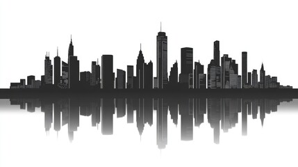 Black and white silhouette of a city skyline with reflections Minimalist design suitable for tourism presentations banners placards or websites featuring city landmarks