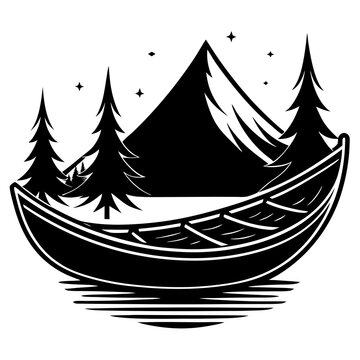 recommend clip art: canoe line art vector illustration