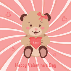 Cute teddy bear holding a heart in his paws. Drawing for Valentine's Day, Teddy Bear Day. Vector illustration. Vector. Vector illustration. Vector illustration