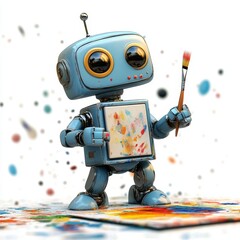 Robot Artist Painting with Brush and Palette