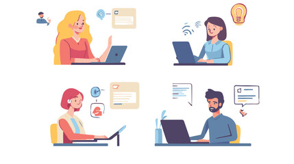 Live support concept and customer care icon set for contacting business services. Flat vector illustration
