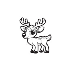 Isolated Cute Reindeer Vector - Black Outline Illustration.