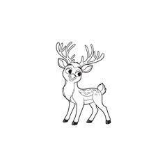 Isolated Cute Reindeer Vector - Black Outline Illustration.