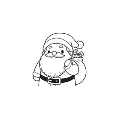 Santa Claus with gift in its back, outline vector illustration.
