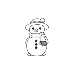 Snowman Holding Snow in Hand - Funny Pose, Black Outline Vector.