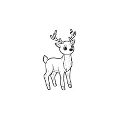 Cute Reindeer Vector - Black and White Outline Design.