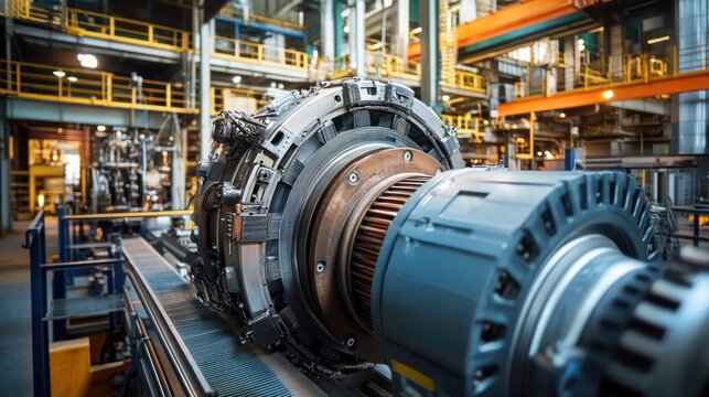 A large electric motor installation in an industrial plant, showcasing its sheer size and power