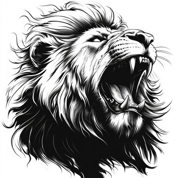 recommend clip art: Roaring Lion Head Black and White Illustration