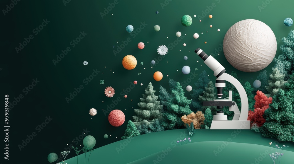 Canvas Prints An imaginative illustration of a scientist peering through a microscope, discovering the hidden world of microscopic life.