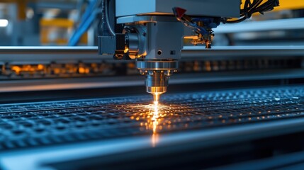 Large laser marking machine in factory used to engrave serial numbers on metal parts of automobiles.