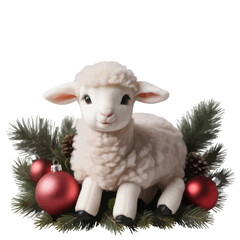A cute christmas lamb, adorable holiday sheep illustration, PNG