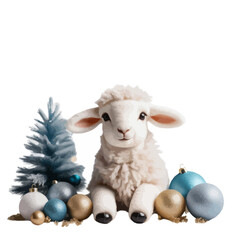 Christmas illustration, cute lamb with decors, PNG