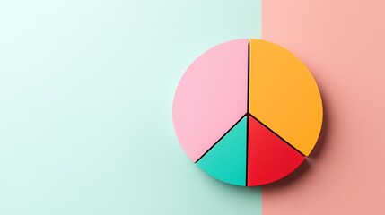 Fototapeta premium A vibrant pie chart featuring colorful segments on a pastel background, ideal for business and data visualization themes.