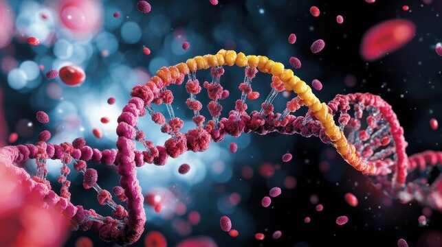 A vibrant illustration of a DNA microarray, highlighting its use in identifying gene expression patterns in different cell types.