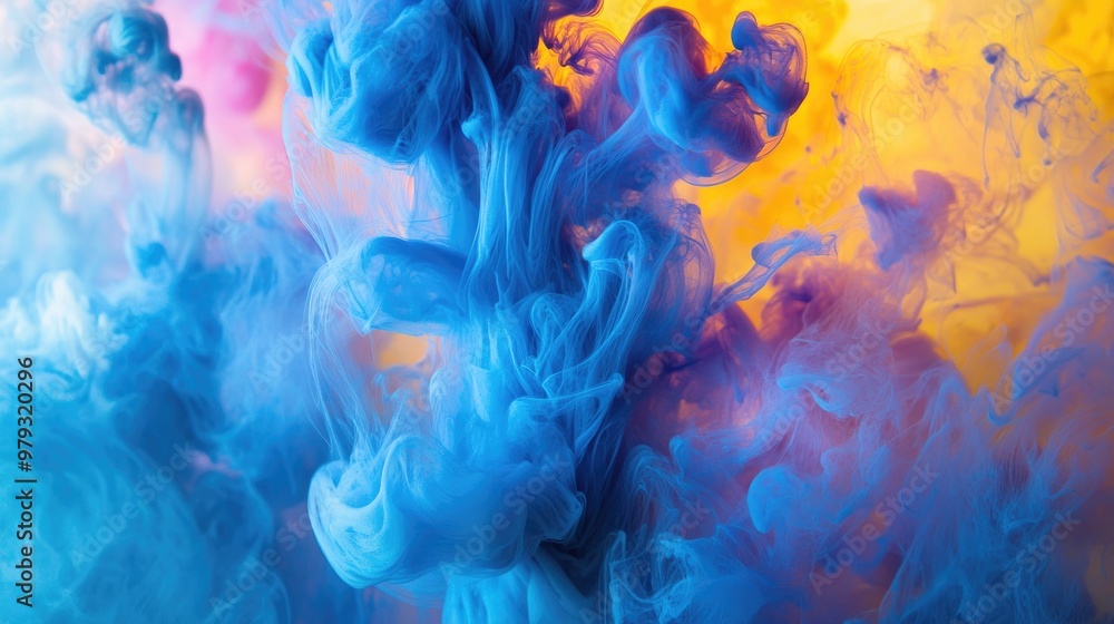 Poster vibrant ink swirling in water creating a captivating and colorful abstract display reminiscent of dr