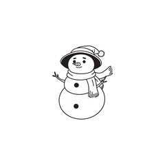 Cartoon Snowman Holding Snowball - Vector Design in Black Outline.