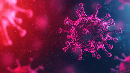 Digital illustration of virus particle, showcasing intricate details and vibrant colors. image highlights structure of virus against blurred background, evoking sense of scientific exploration and dis