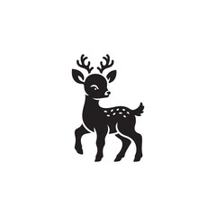 Isolated Reindeer Drawing - Cute Black Outline on White.