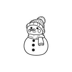 Snowman Holding Snow in Hand - Fun Pose, Vector Outline Design.