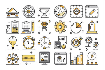 Measuring Flat Icon Set – Modern Icons for Measurement Tools, Scales, Gauges, Rulers, and Precision Devices