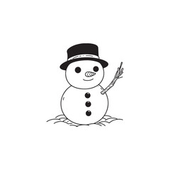 Snowman Holding Snow in Hand - Fun Pose, Vector Outline Design.