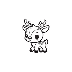 Isolated Reindeer Drawing - Cute Black Outline on White.