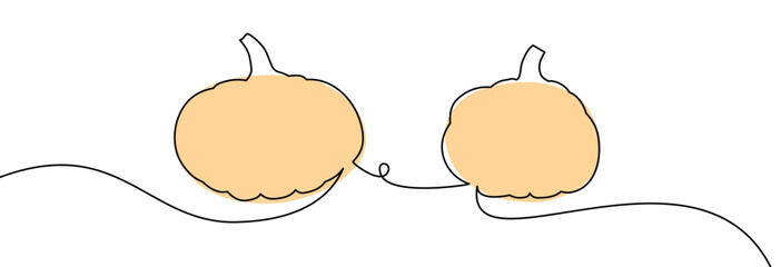 Vector illustration of two light orange pumpkins connected by a curly vine in a minimalist style.