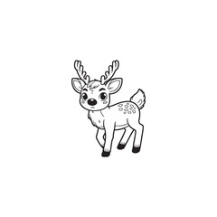 Isolated Reindeer Drawing - Cute Black Outline on White.